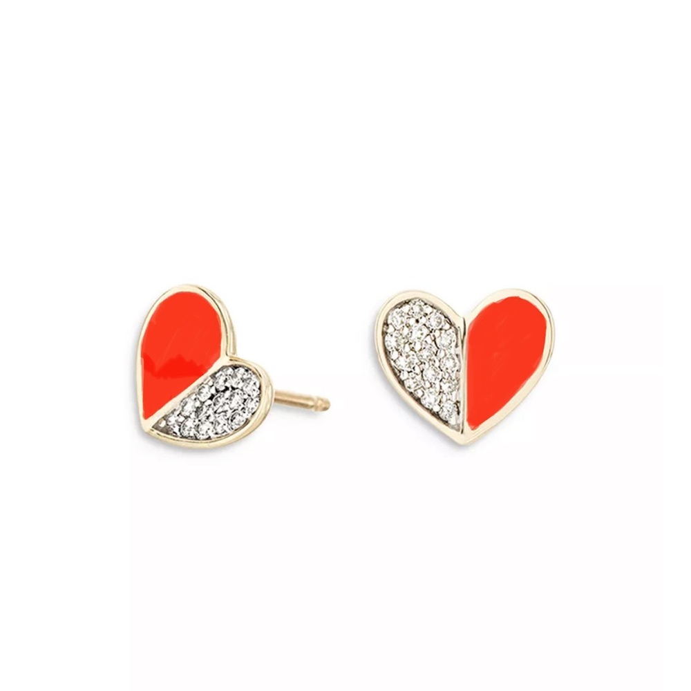 Adina Reyter 14K Yellow Gold Diamond Folded Heart Stud Earrings